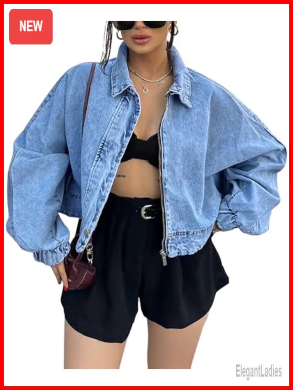Oversized Cropped Denim Jacket Zip Up Lightweight Jean Shacket